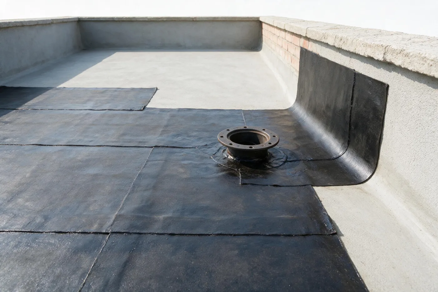 Trobada d’una terrassa amb el parament vertical, amb la impermeabilització pujada per la paret